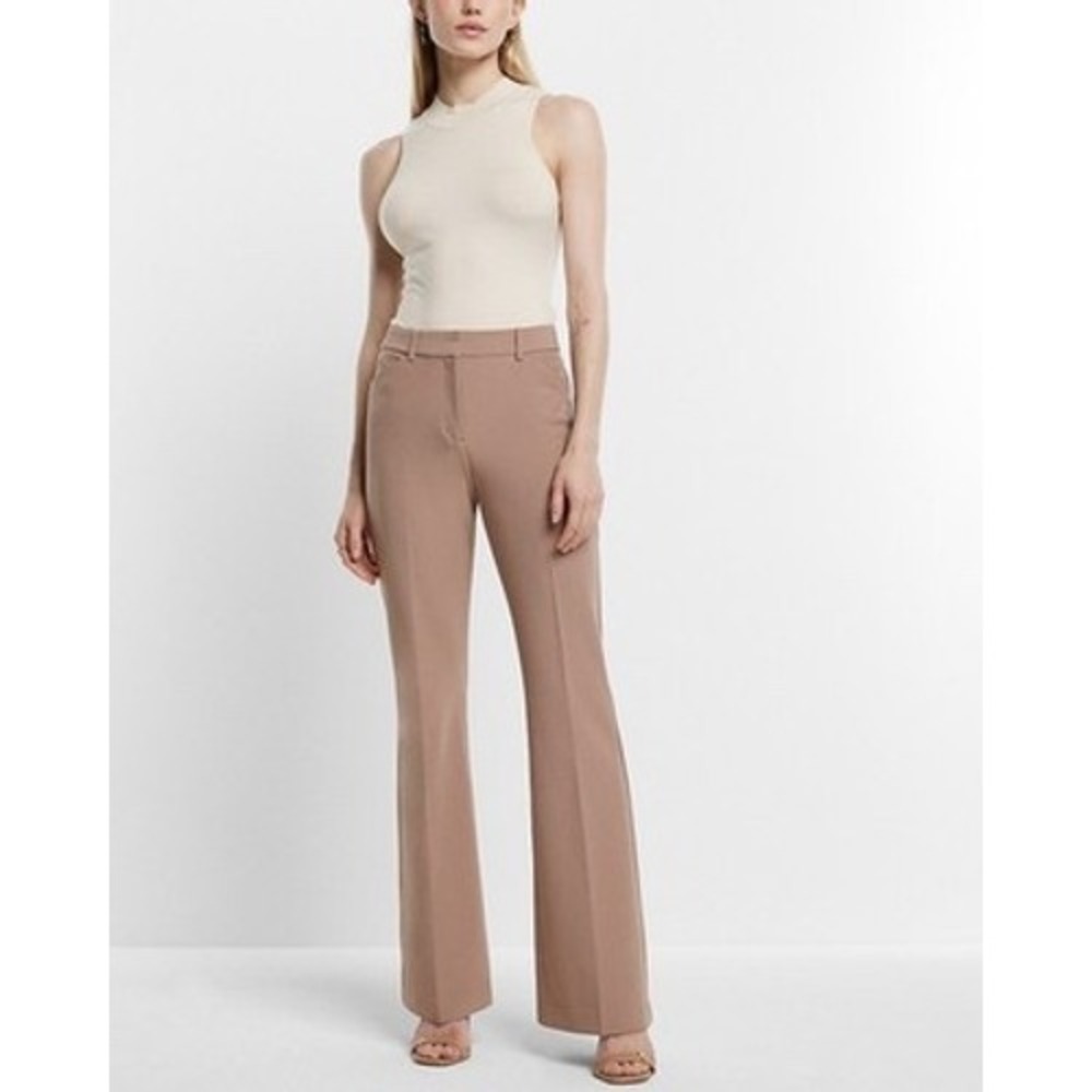 Express Blush Taupe Editor Pants Mid-Rise Straight Leg Size 2R Stretch Business
